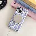 Skyseaco for iPhone 13/ iPhone 14 Case [Compatible with Magsafe] Cute Floral Print Hydrangea Phone Case, Dual Layer Hard Shell Protective Cover for Women Girls - Purple