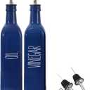 Glass Oil and Vinegar Dispenser Set For Kitchen, 17oz Glass Olive Oil Dispenser Bottle with Pour Spout, Farmhouse Olive Oil Dispenser Bottle For Kitchen, Unique Navy Blue Decor (2 blue)