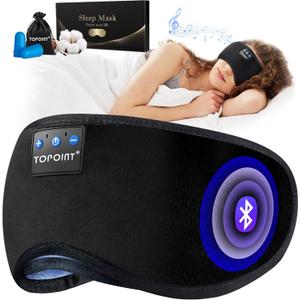 TOPOINT Sleep Mask with Headphones Bluetooth 5.4 Wireless, Sleep Headphones Earphones Earbuds with Microphone HD Speakers Music, Blackout Eye Mask for Sleeping Travel Meditation Men Women Cool Gadgets