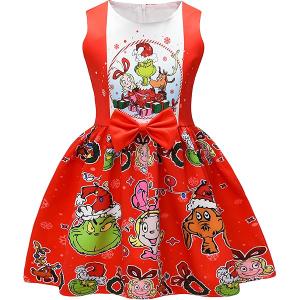 Cute Christmas Outfit for Little Girls - Sleeveless Princess Holiday Party Dress Size 130