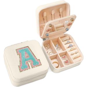 SANDJEST Personalized Jewelry Box, White Travel Jewelry Box with Initial A, Small Monogrammed Jewelry Case Organizer for Girls Women Teen Kids, Mini Travel Essentials Gifts for Birthday Christmas