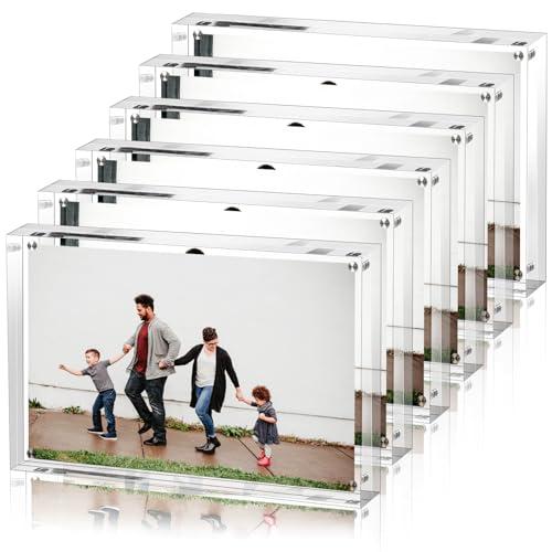 NEUERMOND 5 PACK Clear Acrylic Picture Frames 5x7 inch Vertical or Horizontal Stand-Up Desktop Table Top Acrylic Photo Blocks Frame Set with Heavy Magnetic Double-Sided Clarity - Ideal for Wedding,