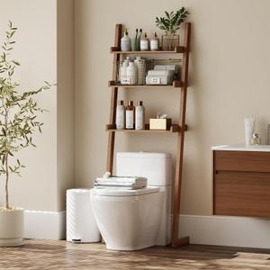 Over The Toilet Storage Shelf Wood, 3-Tier Above Toilet Organizer Rack, Freestanding Above Toilet Shelf for Bathroom, Laundry, Space Saver, Walnut Color., 10.5"D x 23.4"W x 64.7"H inches