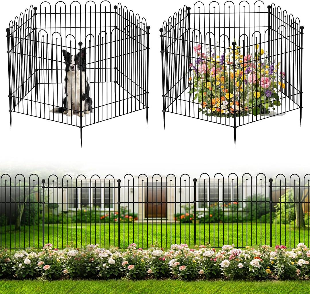 5 Panels Garden Fence Animal Barrier, 32 in (H) x11.8ft (L) Decorative Garden Fence, Rustproof Metal No Dig, Tall Garden Fencing, Dog Fence Outdoor for Yard, Patio