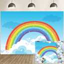 5x3ft Kids Birthday Backdrop Colorful Rainbow Photography Background Cartoon Blue Sky White Cloud Decorations Banner Boy Girl Birthdays Party Photo Booth Props Studio Home Wall Decor