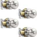 Privacy Door Knob with Lock, Keyless Door Knob Interior for Bedroom and Bathroom, Easy Install Round Knob for Standard Doors, Satin Nickel, 4 Pack