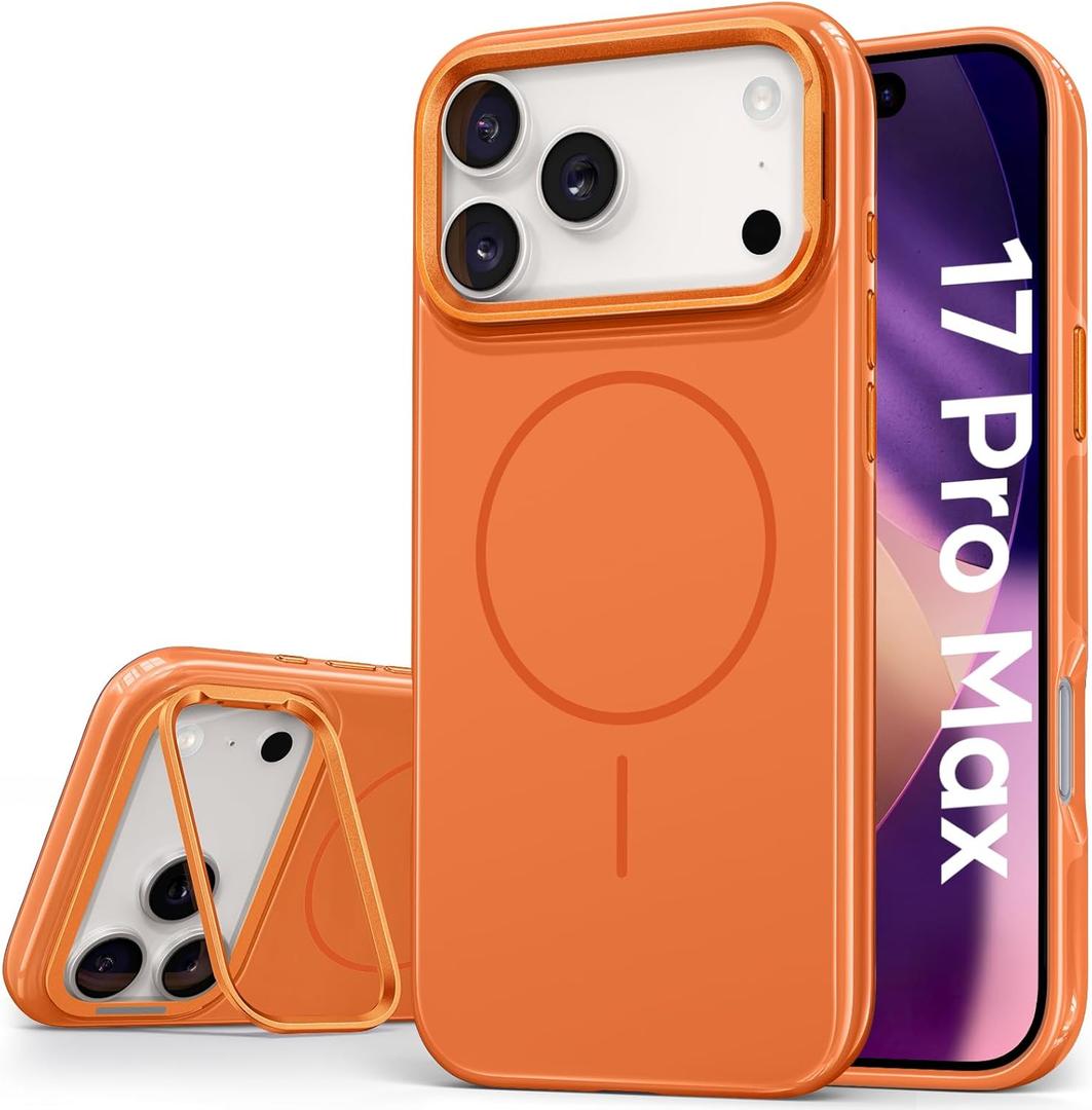 Vihibii for iPhone 17 Pro Max Case with Adjustable Stand, [Compatible with Magsafe], Fade-Resistant Glow Stylish Slim, Rugged Shockproof Back Cover & Silicone Edges Phone Case, 6.9" 2025, Orange
