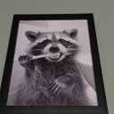 Raccoon Bathroom Art Wall Decor Black And White Animal Picture Funny Raccoon Brushing Teeth Art Farmhouse Framed Prints Painting (10"L x 8"W) JK0301