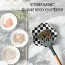 Spoon Rest for Stove Top, 5.3in Checkered Spoon Holder Utensil Rest, Ceramic Spoon Rests for Coffee Bar, Kitchen Gadget Cooking Gift for Housewarming (Black & White Pattern)