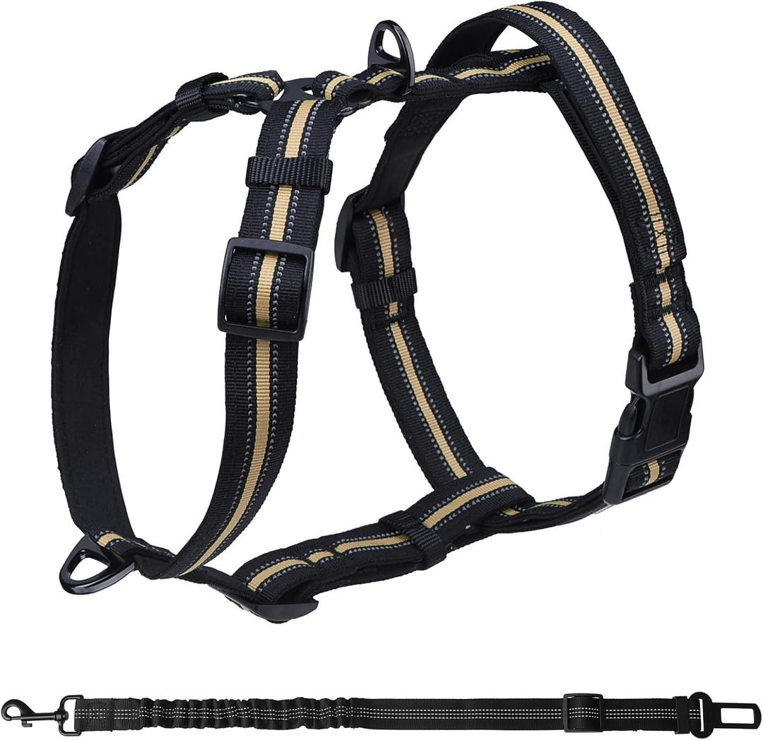 PUPTECK No Pull Dog Harness Small Sized with Lift Handle, Adjustable Reflective Soft Padded Dog Vest, Escape Proof Dog Walking Halter Easy to Control, Beige