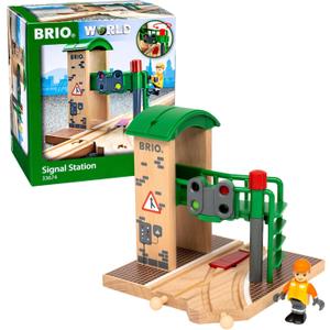 BRIO World Signal Station Set - 2-Piece Wooden Train Track Toy with Interactive Red Light and Figurine - FSC Certified - Compatible with All BRIO Railway Train Toys - Kids Ages 3 & Up