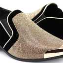 Enzo Romeo Crisiano Men Rhinestone Chrome Toe Suede Pointy Dress Loafer Slip On Shoes (8.5, Gold)