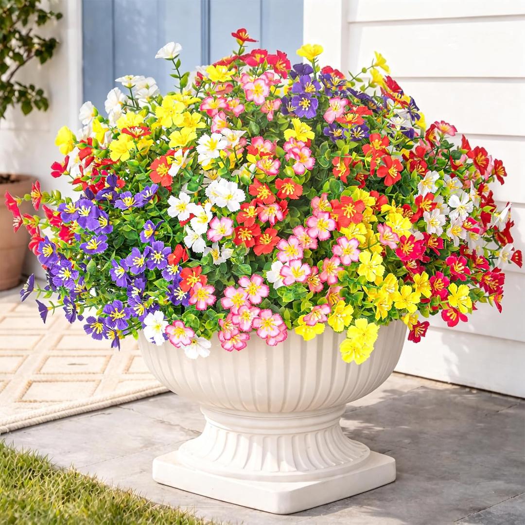 Artificial Flowers for Outdoors, UV Resistant Fake Outdoor Flower, Realistic Fake Wild Flowers No Fade Faux Outside Decoration for Planter Beds, Window Box, Garden Pots, Porch, Vase (18P)