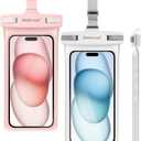 wellhouse Waterproof Phone Pouch, Waterproof Phone Case for iPhone 16 15 14 13 12 Pro Max XS Samsung, IPX8 3D Cellphone Dry Bag Beach Essentials (2 Pack -Pink & White7.0, 7 inch)
