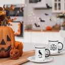 8 Pcs Halloween Dinnerware Set 8'' Vintage Halloween Plates and 11 oz Mugs Ceramics Vintage Dessert Plates and Coffee Mug Gothic Dinnerware for Indoor Outdoor Use Dinner Gift