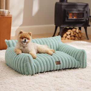 Bedsure Cute Cat Couch for Pets - Fluffy Small Dog Sofa with Premium Soft Corduroy Fleece, Pet Sofa with Removable Washable Cover, Supportive Dog Couch Bed for Small Medium Dogs, 30inch, Garden Green (30x20x10")