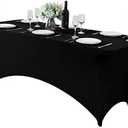 2 x Hezuzo Spandex Table Cover for 6Ft or 4fT or 8ft Table Universal Fitted Stretch Tablecloth for Party, Banquet, Wedding and Events-Black