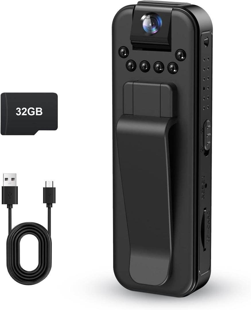 Mini Body Camera 1080P HD Small Video Recorder Built-in 32GB Memory Card Portable BodyCam with Night Vision Police Wearable Camcorder for Indoor, Outdoor, Traveling, Law Enforcement, Sport