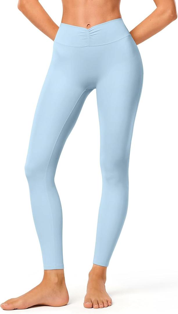 No Front Seam Leggings for Women with Tummy Control Ruched Waistband Seamless for Workouts,Yoga,Gym (Blue, M)
