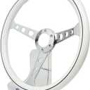 380 mm (15 inches) Wood Steering Wheel-Classic - ABS Wood with Polished Spokes 3 Aluminum Spoke Bracket 6 Bolts,Dish Depth 60MM-Universal Fit