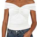 Darong Women Summer Twist Knot Front Off The Shoulder Tank Tops Cap Sleeve Going Out Shirts Slim Fitted Y2K Outfits, Small, White