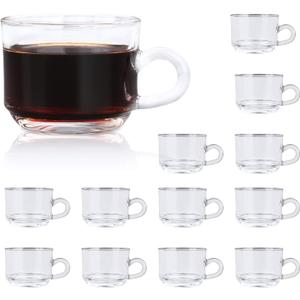 QAPPDA Clear Coffee Mug With Handle 6 oz, Glass Tea Latte Cappuccino Mug Set of 12 KTZB58