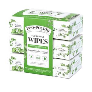 Poo~Pourri Flushable Wipes - Made with Plant Based Fibers, Aloe, & Vitamin E - Adult Wet Wipes - Cucumber & Aloe Essential Oils scent - Septic & Sewer Safe - 3-pack (150 total) with Dispenser Boxes