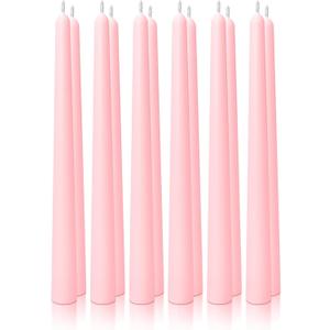 10" Classic Taper Candles, Blush Pink, 12-Pack, 7-8 Hours Long Burning, Unscented Tall Candlesticks