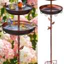 Metal Bird Bath for Outside - Outdoor Garden Decor Birdbath 2-Tier Water Bowl with Copper Finish Stake Adjustable Height 45'' Tall for Yard