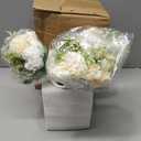 Peonies Artificial Flowers in Vase, Fake Hydrangea Silk Peony Flower Bouquet with Vase Faux Flowers Arrangement Decor Home Table Dining Room (White)