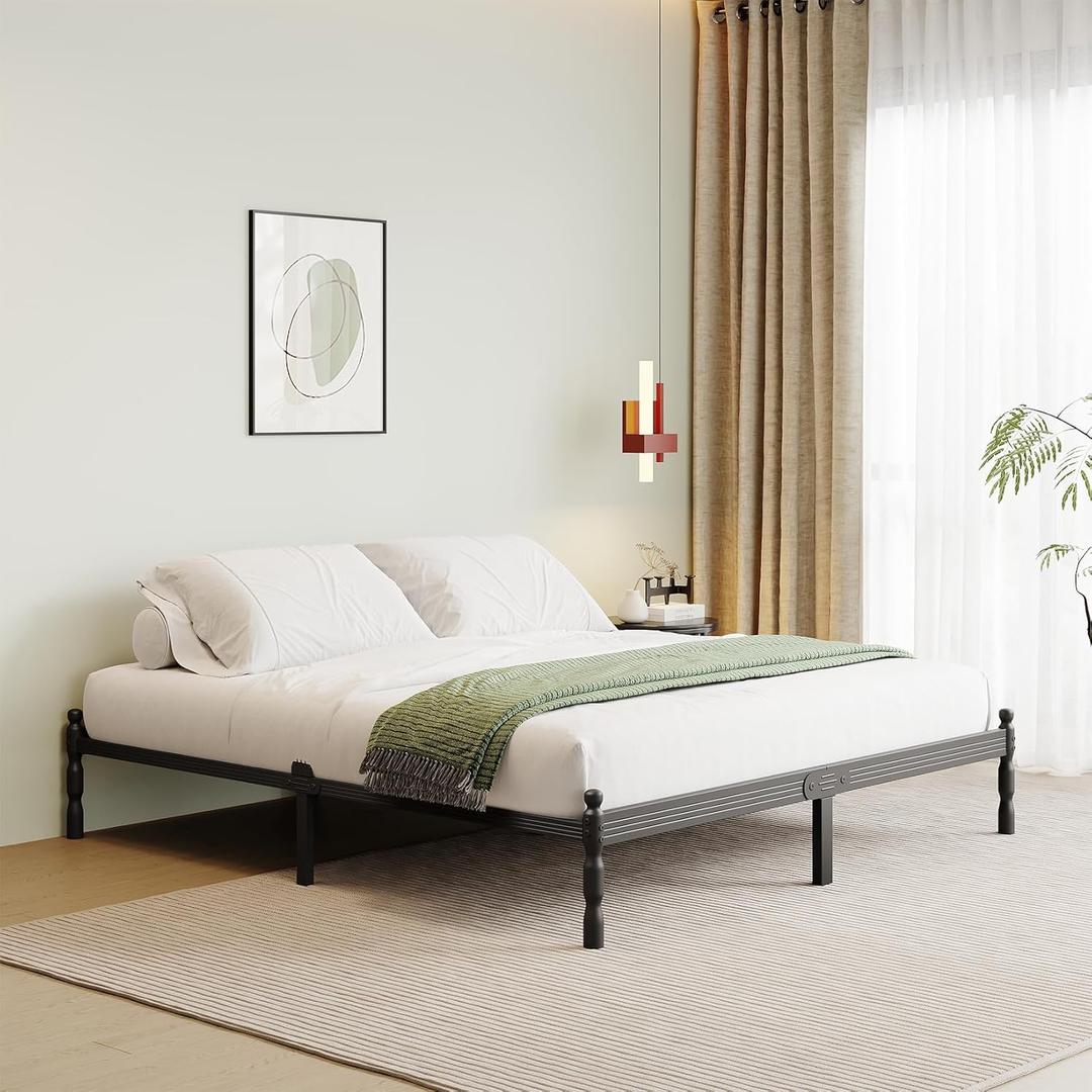 18 Inch High Metal King Bed Frame No Box Spring Needed, Platform King Size Bed Frame, Prevent Mattress Sliding, Easy to Install, Noise Free