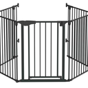 Bonnlo 120-Inch Wide Metal Baby Safety Fence/Play Yard Adjustable Fireplace Hearth BBQ Fire Gate Christmas Tree Gate 5-Panel Playpen for Toddler/Pet/Puppy/Cat/Dog, 25.39"W x 29.3" H Each Panel, White