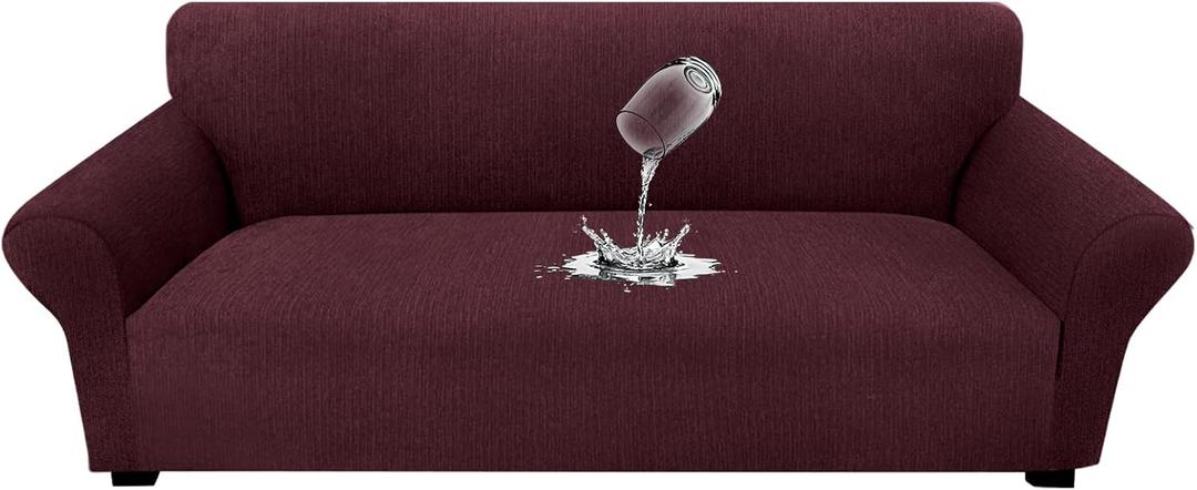 Waterproof Couch Cover, Stretch Non-Slip Sofa Slipcover with Elastic Bottom that Stays in Place - Leakproof Furniture Protector for Kids and Pets - Washable (Sofa, Burgundy)