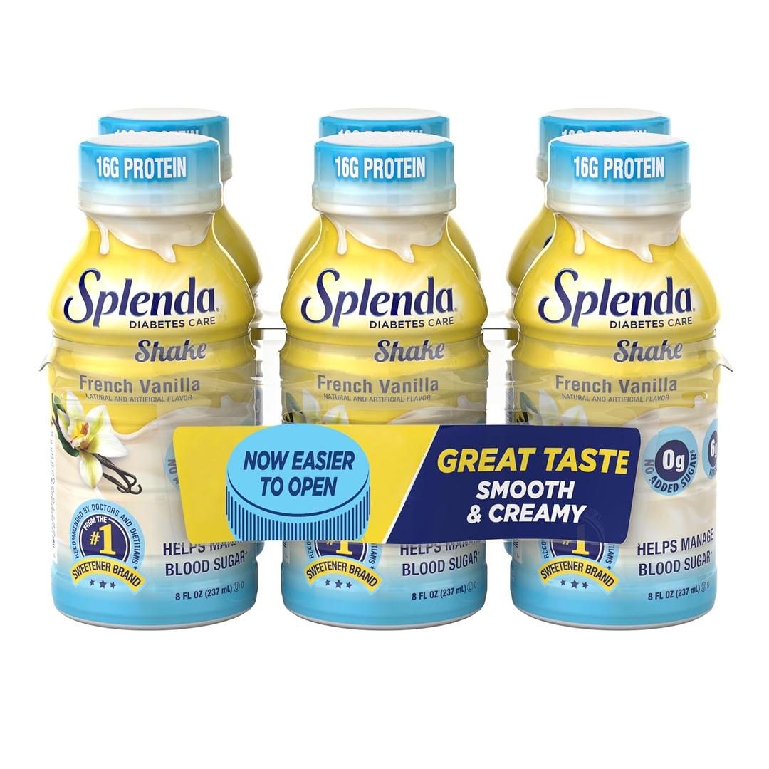 SPLENDA Diabetes Care Shakes - Meal Replacement Shake, 8 Fluid Ounces Per Bottle (French Vanilla, 6 Pack) (BB: December 16, 2025)