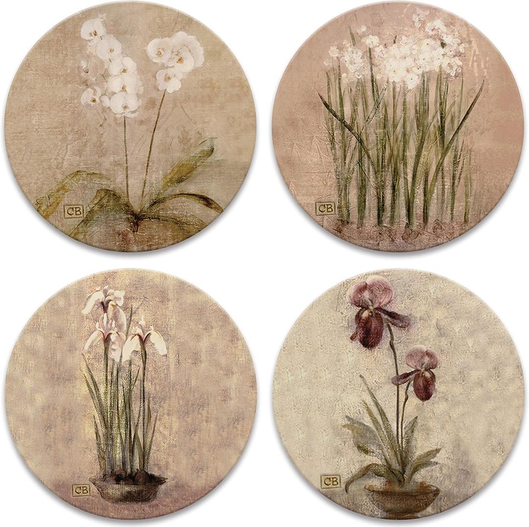 CoasterStone Subtle Flowers Absorbent Coasters, 4-1/4-Inch, Set of 4