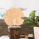 BESTOYARD Handmade Round Wheat Straw Fan Lightweight Handheld Straw Fan for Cooling and Home Decoration Traditional Weaving Design