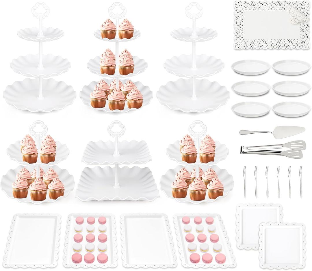 36 Pack Cupcake Stand, Dessert Table Display Set, 3-2 Tiered Tray Stand & Cupcake Holder Display Tower for Wedding, Serving Trays for Tea Party, Birthday, Dessert Stands for Baby Shower