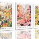 XLARTMY Flower Market Wall Art Print Canvas Framed Yellow Pink Floral Paintings Colorful Botanical Sunflower Artwork Travel Poster for Decor Picture 3 pieces for Living Room Bedroom Bathroom 12x16in