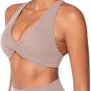 Sunzel Women's Sports Bra Criss Cross Back Yoga Crop Top with Removable Pads Double Lined V Neck Wirefree Padded Workout Bra (Beige, XS)