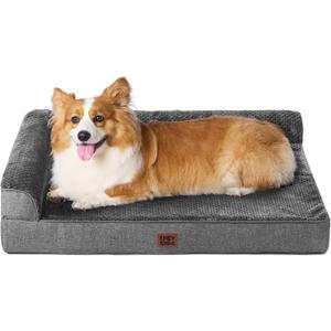 EHEYCIGA Large Dog Bed Memory Foam for Crate, Orthopedic Dog Bed Large Size Dogs with Washable Removable Cover, Waterproof Pet Sofa Couch with Nonskid Bottom, 35x22x6, Dark Grey