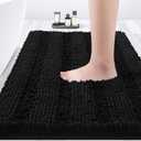 ACCUMTEK Striped Black Bathroom Rug Mat 32"x20" Ultra Soft, Non Slip Chenille Bath Rugs, Absorbent Plush Shaggy Bath Mats for Bathroom, Bedroom, Kitchen, Shower, Tub