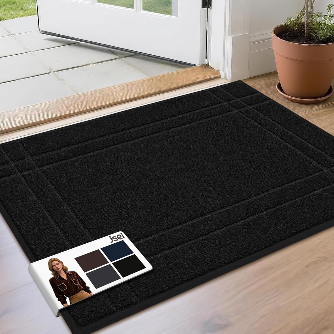 JSEI Entryway Rugs Doormat 24"x36", NonSlip Dirt Trapper Door Mats Indoor, Washable Absorbent and Stain Resist Welcome Floor Mat for Front Door, Dog Door Mat, Dirty Wet Shoes & Paws, Black