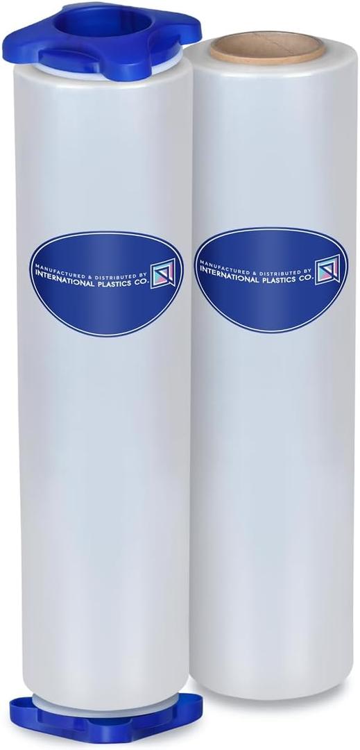 International Plastics Co. 15" Plastic Stretch Film/Wrap with Tension Handles 1200ft 500% Stretch Clear Durable Adhering Packing Moving Packaging Heavy Duty Shrink (80 Gauge Tension Handles, 2 Pack)