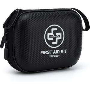 Mini First Aid Kit - 150 Piece Small Waterproof Hard Shell Medical Kit for Home, Car, Travel, Camping, Truck, Hiking, Sports, Office, Vehicle & Outdoor Emergencies (Black)