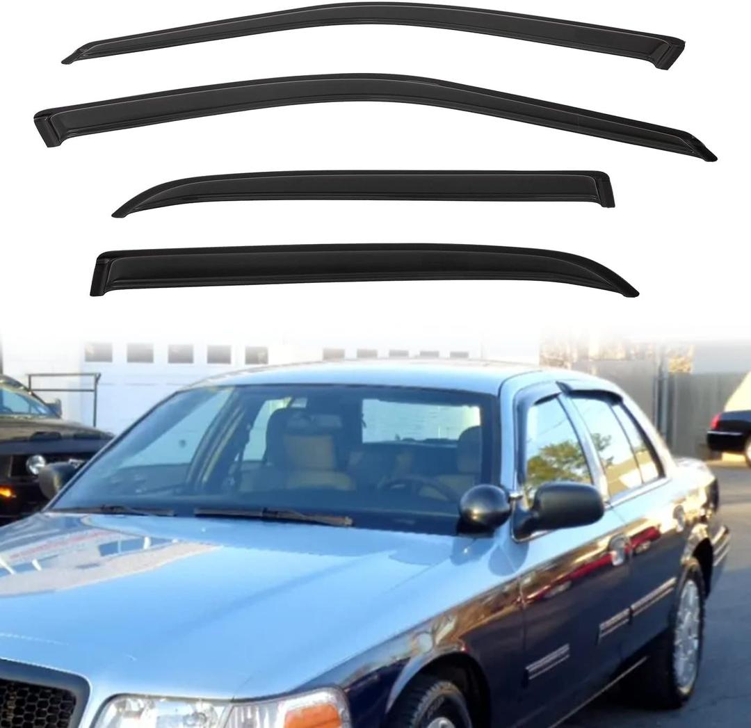 Rain Guards Compatible with 1998-2011 Ford Crown Victoria, 1992-2011 Mercury Grand Marquis (w/o Landau Roof) Tape-On Vent Deflector Window Visors Car Accessories 4 Pcs