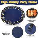 50Pcs Blue and Gold Party Supplies Large Gold Dot on Blue Paper Plates Oval Dinner Plates Disposable Party Tableware for Birthday Decorations Graduation Baby Showers Wedding Holiday Retirement
