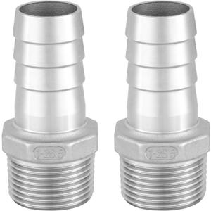 304 Stainless Steel Hose Barb Fitting, 1" Hose Barb x 1" NPT Male Adaptor for Water Fuel Air 2PCS