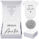 Shyyween 4 Pcs Pregnancy Announcement for Aunt, Hello Auntie Baby Bodysuit, Hello Auntie Pregnancy Reveal Card Baby Reveal Gift Box Baby Announcement Gifts Set for Aunt Women