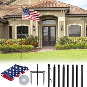 ZMTECH 1 Pack 10 FT Flag Pole with American Flag & Solar Light in Ground,Extra Thick Flag Pole Kit for Yard,Windproof Ground Flag Poles for Outside House Residential or Commercial