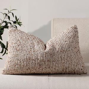 12x20 Beige Lumbar Pillow Cover Textured Boucle Striped Chic Morden Boho Accent Farmhouse Rectangular Decorative Couch Pillow Case for Home Decor Bed Sofa Living Room